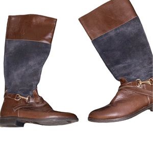 ALPE LONG BOOTS, LEATHER BROWN, BLACK SUEDE, SIDE 37, made in SPAIN